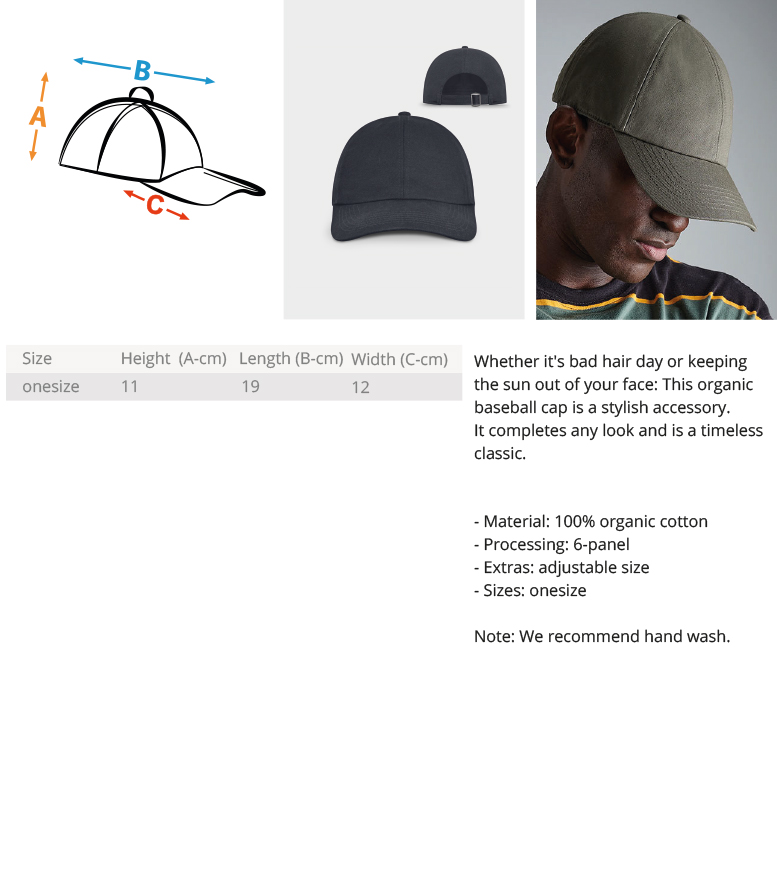Organic Baseball Cap with Embroidery 3