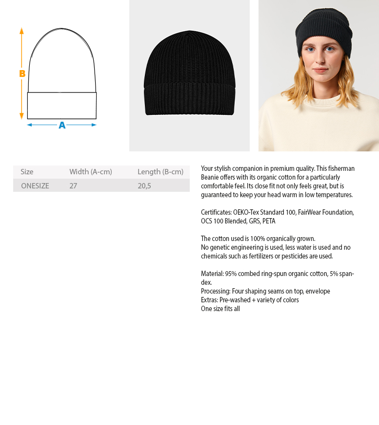 Organic Fisherman Beanie ST/ST with Embroidery 3